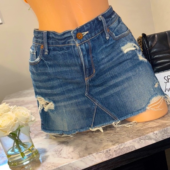 Abercrombie & Fitch Denim Distressed Mini Jean Skirt - Picture 2 of 9